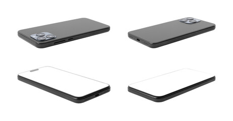 Smartphones with blank screens isolated on white, collage. Mockup for design