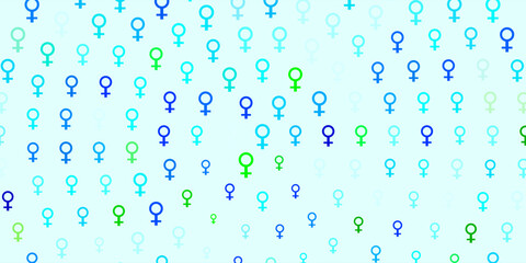 Light Blue, Green vector background with woman symbols.