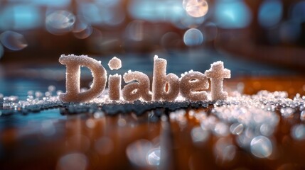 Diabet diabetes word made of sugar cubes on the table background. Banner
