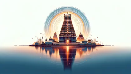 Fotobehang Illustration for tamil new year with temple and symbols. © Milano