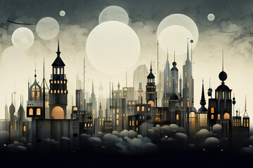 Surreal Blend of Different Architectural Styles in Skyline