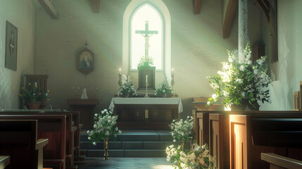 A peaceful church scene on Holy Saturday - obrazy, fototapety, plakaty