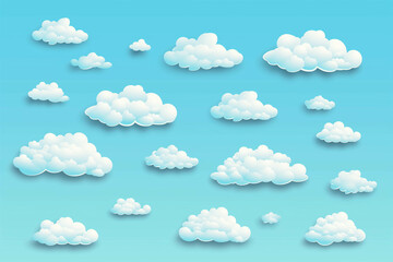 3D clouds on a blue background.
