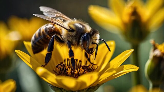 bee on a beautiful flower, macro
