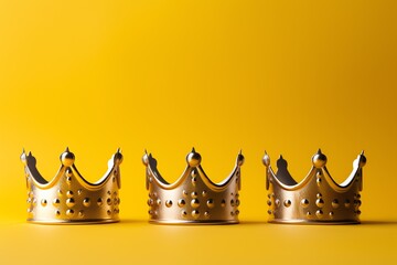 a group of gold crowns on a yellow background
