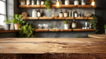 Empty Wooden Table Space in Bathroom Background: Ideal for Product Advertising