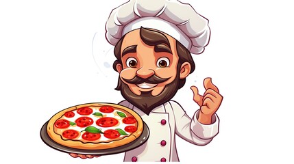 a cartoon of a chef holding a pizza