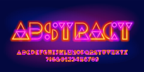 Abstract neon alphabet font. Neon colorful letters and numbers. Stock vector typescript for your design.