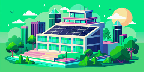 Green Oasis: Eco-Friendly Building with Rooftop Gardens & Solar Power