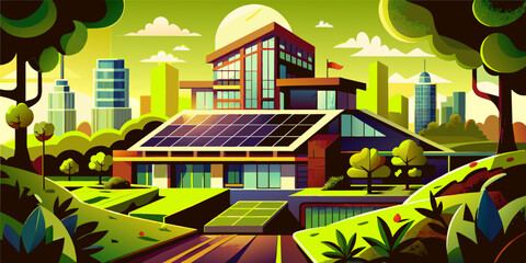 Green Oasis: Eco-Friendly Building with Rooftop Gardens & Solar Power