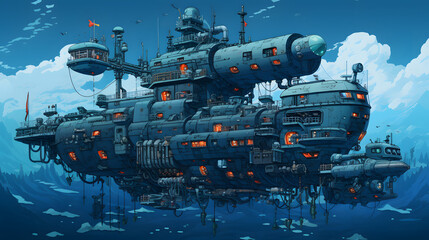 an illustration of an underwater ship building