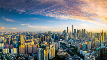 Downtown modern buildings skyline in Guangzhou - obrazy, fototapety, plakaty