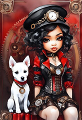 Steampunk girl with dog