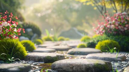Zen stones in spring Garden Tranquil And Serene