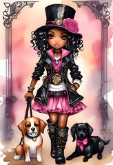 Steampunk Art girl with dogs