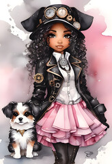 Steampunk Art Girl with dog