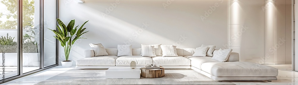 Aufkleber 3D rendered setting with natural textures and soft light creating a tranquil space