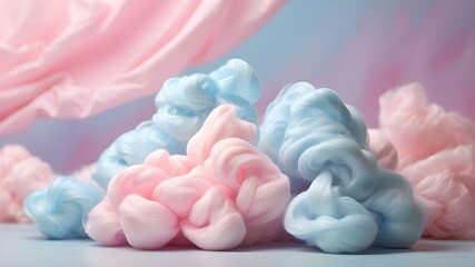 Beautiful cotton candy with a beautiful pastel texture and a gentle pastel color backdrop. - obrazy, fototapety, plakaty
