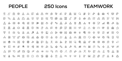 People and teamwork line icons collection. Big icon set in a flat design. Thin outline icons pack