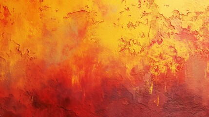 Yellow orange coral fiery red burgundy abstract background for design. Color gradient. Painted old concrete wall with plaster. Bright. Colorful.