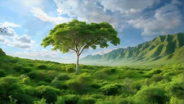landscape with trees, background, 4k, animation video, Seamless looping, footage, generative ai