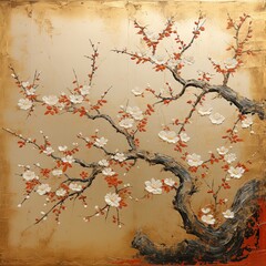 Ancient Oriental Golden Paintings Plum Blossom Elegance