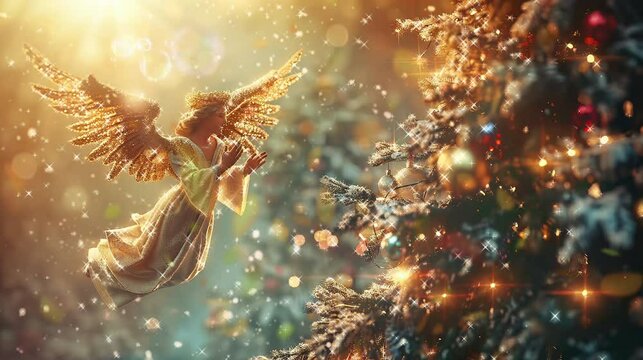 The Lord Jesus came to a beautiful and beautiful Christmas tree when his people presented it to him. seamless looping time-lapse virtual 4k video Animation Background.