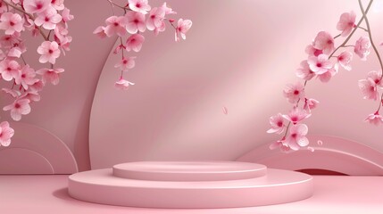 Fondo con podio para presentación de productos, tono rosa