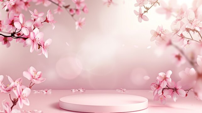 Fondo con podio para presentaci&oacute;n de productos, tono rosa