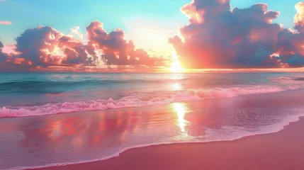 Foto op Canvas Sun Setting Over Ocean Waves © olegganko