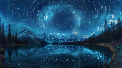 Mountain Lake With Starry Sky - obrazy, fototapety, plakaty