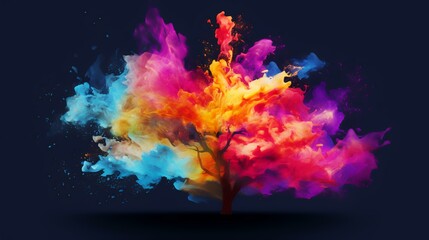 Colorful tree made of colored smoke on a dark background. Vector illustration