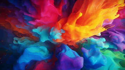 Abstract background of acrylic paints in blue, red, yellow and purple colors - obrazy, fototapety, plakaty