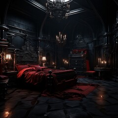 Vampire Castle Bedroom Black Night Ambiance
