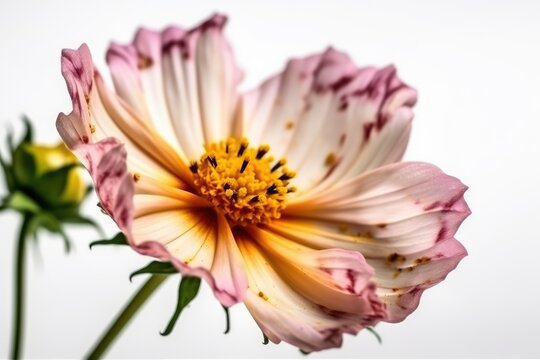 A beautiful pink cosmos flower is isolated on a white background. High-resolution image.