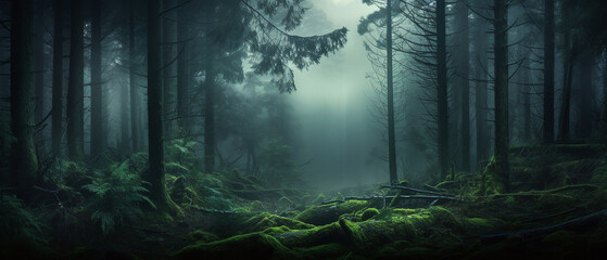 Dense fantasy forest landscape. - obrazy, fototapety, plakaty