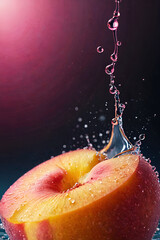 Cut peaches falling to the surface of the water