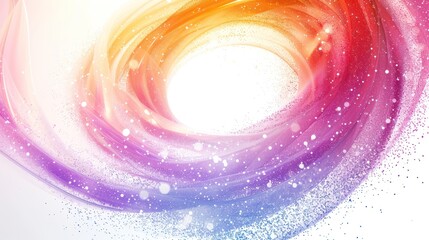 A Color full rainbow color of Glitter Light circle trail Sparkling star dust trail spiral particle effect on white background