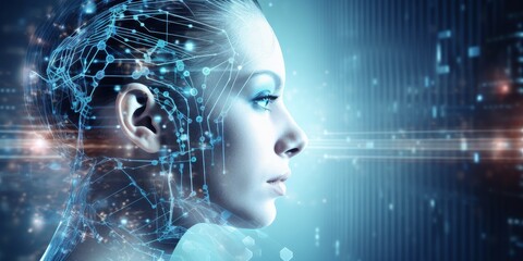 Womans Face Against Digital Background