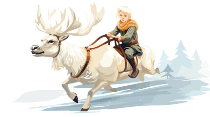 Acrylic illustration of elf on reindeer Flat vector