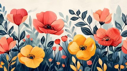 Floral and botanical background, Abstract pattern with spring flowers on a white background