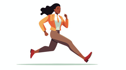 Fototapeta na wymiar African businesswoman running on raising graphic Flat