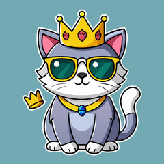 Tshirt ticker design of a grumpy cat wearing sunglasses and a crown, with the words 