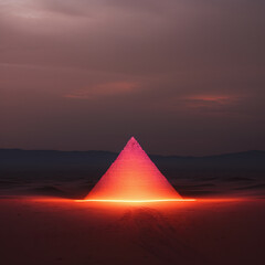 Desert Sand Dunes with a neon pyramid in the middle.