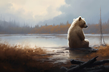 Wilderness Whisperer: A Solitary Bear in Naturalistic Renderings - obrazy, fototapety, plakaty