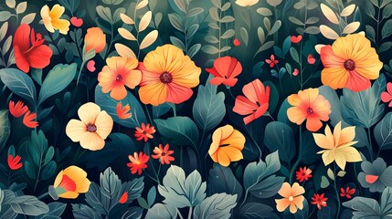 Floral and botanical background, Abstract pattern with spring flowers on a background