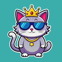 Tshirt ticker design of a grumpy cat wearing sunglasses and a crown, with the words 