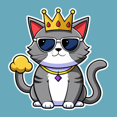 Tshirt ticker design of a grumpy cat wearing sunglasses and a crown, with the words "Royal Purr-snickety" to add a humorous touch to any outfit.