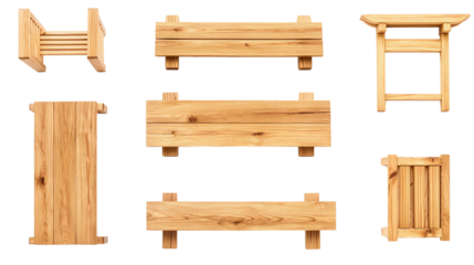 Various wooden furniture, isolated on a transparent background, Generative AI