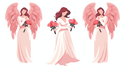 Angel of Love Holding Roses Flat vector